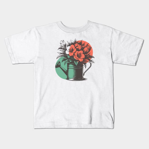 Flower in Watering Can Kids T-Shirt by Saysaymeme